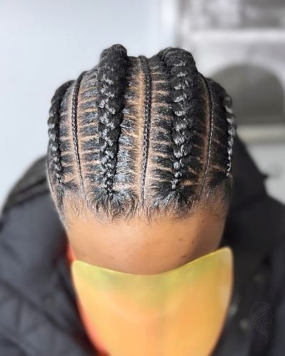 Straight-back stitch feed-in cornrows with precise parting